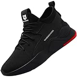 SUADEX Arbeitsschuhe Sicherheitsschuhe Herren Damen Leicht Atmungsaktiv Stahlkappenschuhe Unisex Sneaker mit Stahlkappe (02-Schwarz 41EU)