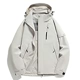 Keepink Wasserdichte Damen-Regenjacke, leicht, mit Kapuze, solide, lässiger Reißverschluss, Windbreaker, schnell trocknend, Regenmantel mit Reißverschlusstaschen, Outdoor, Wandern, Radfahren, Camping,