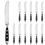 Alata Steakmesser Set 12 Stück,Küchen Steakbesteck Messer set,Scharfe Pizzamesser, Schwarzen Griffen,Edelstahl poliert,Wellenschliff,für Haushalte das Esszimmer, Serie Berlin
