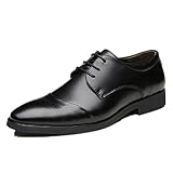 Business Herren Anzugschuhe, Lederschuhe Schnürhalbschuhe Oxford Schuhe Smoking Lackleder Hochzeit Derby Leder Brogue, Gr.-43 EU/Herstellergroße-265, Schwarz