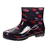 Generisch Weite Regenschuhe Für Damen,Arbeits Regenstiefel Für Damen,rutschfest Schlupfstiefel Flach Outdoor wasserdichte Rubber Boots Regenstiefel Kurz Leicht Stiefeletten Mit Absatz