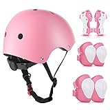 WayEee Knieschoner Kinder mit Helm, Schonerset Kinder 3-10 Jahre, Knieschützer Inliner Kinder Schutzausrüstung für Inliner Skateboard Fahrrad Rollschuh (rosa)