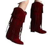 Modische Western-Stiefeletten für Damen mit zulaufender Spitze Fransenverzierung im lässigen Blockabsatz-Design