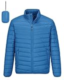 Outdoor Ventures Herren Steppjacke Packbare Leichte Warme Übergangsjacke Herren Wasserfeste Pufferjacke mit 3 Taschen für Outdoor Casual Wandern, Klassisch Blau M