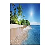 Tropic Flanelldecke, Ozean, tropische Palmen auf Sonneninsel, Strandszene, Panoramablick, geeignet für Zuhause, Büro, Hochzeit, Geschenk, Outdoor, Camping, 152,4 x 228,6 cm, Weiß, Grün, Blau