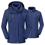 donhobo Damen 3-in-1 Skijacke mit Fleecejacke wasserdichte Regenjacke Outdoorjacke mit Kapuze Abnehmbare Funktionsjacke Warm Winterjacke Doppeljacke Blau XL