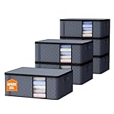 Auveir 6 Stück 35L Aufbewahrungstasche, Aufbewahrungsbox mit Deckel, Große Kleideraufbewahrung Umzugskartons, Faltbare Aufbewahrung Boxen für Bettdecken Decken Kleidung Unterbett Kleiderschrank
