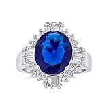 Bling Jewelry Personalisierte Art Deco Stil Königsblau Oval Baguette Halo 6 Ct AAA CZ Simulierter Saphir Solitär Statement Verlobungsring Für Frauen Versilbert Anpassbar