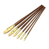 Pinselset, 6-teilig, Borstenpinsel aus Schweinehaar, Holzgriff, Künstlerpinsel für Öl- und Acrylmalerei, Malwerkzeug