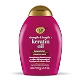 OGX Strength & Length + Keratin Oil Shampoo (385 ml), kräftigendes Anti-Haarbruch-Shampoo mit Keratin Proteinen und Arganöl, Haarpflege Shampoo, sulfatfrei