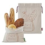 Feherlo Brotbeutel aus Natürlichem Leinen mit TPU-Futter, 2 Stück Brottasche Leinen (43x33cm), zur Brotaufbewahrung, Brotsack zum Frischhalten, Wiederverwendbar Brottüten für Brot Aufbewahren