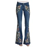 Vhersily Stickerei Taille Boden Flare Denim Destoryed Bell Pants Frauen Jeans Button Pants Leggins Jeans Damen Taille 2024, blau, XS