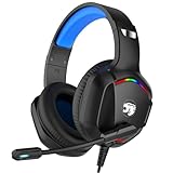 IMYB A36 Gaming Headset mit Mikrofon für Pc, Xbox One Series X/s, Ps4, Ps5, Switch, Stereo Surround Noise Cancelling kopfhörer mit Mic RGB Licht für Mac, Laptop, Nintendo, Gamer(Blau