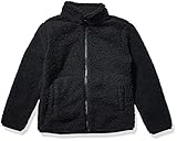 Amazon Essentials Mädchen Sherpa-Fleecejacke mit durchgehendem Reißverschluss, Schwarz, 11-12 Jahre