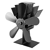 Holzofenventilator, Umweltfreundlich, Geräuschloser Betrieb, Aluminiumlegierung, 5 Flügel, Kaminventilator, Sicher für Zuhause (BLACK)