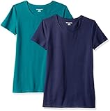 Amazon Essentials Damen T-Shirt mit kurzen Ärmeln und Rundhalsausschnitt in normaler Passform, 2er-Pack, Blaugrün/Marineblau, XXL