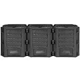 FIXKRAFT 3 Kammer Komposter Garten Schnellkomposter Groß 1200L Schwarzer Kompostbeschleuniger mit Deckel & Klappe Bio Kompost aus Kunststoff zum Kompostieren