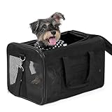 Conlun Hundetransportbox Weichseitig, Große Tasche für Katzen mit Innenleine, Transport für große Katzen und mittelgroße Hunde bis 9 kg, Zusammenklappbare Reisetasche für Welpen -Schwarz,L