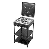 Freistehend 4 Flammig Gaskochfeld Naturgasherd mit Doppelten Ablageflächen Gaskocher Camping Tragbarer Campingofen für Camping Outdoor Wohnmobil, 49 x 49 x 79cm (Schwarz)
