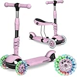 Ricokids 3-in-1-Laufroller für Kinder – Roller DREI Rollen - Kinderroller 3 Räder – Kinderroller ab 3 Jahre – Kleinkindroller – 27,5 x 55,5 x 78,5 cm - Farbe: Rosa