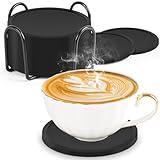 BOENFU Silikon Untersetzer 12er Set 10CM Silikondeckel Glasuntersetzer mit Halter für Bars, Cafés, Haus, Party, Schwarz