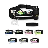 Lucky Humans Laufgürtel Sport, Joggen & Laufen mit Handy-Tasche schwarz - Damen & Herren Bauchtasche mit Flaschen & Handy-Halterung - Trinkgürtel Running & Walking Belt - Jogging & Lang-Lauf Zubehör