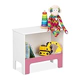 Relaxdays Kinderregal, 1 Fach, HxBxT: 40,5x48x24 cm, für Bücher & Spielsachen, Spielzeugregal Kinderzimmer, weiß/rosa