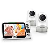 Blemil Upgrade 5 Zoll großes Split-Screen-Babyphone mit 30-Stunden-Akku, Video-Babyphone mit 2 Kameras und Nachtsicht, Remote Pan/Tilt/Zoom, Zwei-Wege-Gespräch, Raumtemperatur