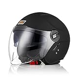 ORIGINE Motorradhelm Jethelm Roller Helm Scooter Helm Chopper Helm Moped Mofa Helm mit Doppelvisier ECE Zertifizierung (SOLID MATT Black,L)