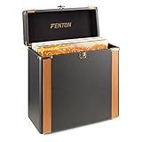 Fenton RC35 Plattenkoffer für LPs, Schallplatten Aufbewahrung, Vinyl Koffer, stilvolle und stabile Vintage Schallplattenbox, weiches Flanell innen, Schwarz-braun