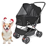 Wedyvko Hundebuggy bis 20KG, 4 Räder Hunde Wagen Klappbar für Kleine Hunde/Mittlere Hunde und Katzen, Hunde Wagen mit Storage Basket und Cup Holder