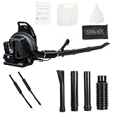 Rucksack Laubbläser Benzin 63cc 2-Takt, 3 PS/2,3 kW (665 CFM) mit Rückenentlastung & Gepolsterten Gurten, Tragbarer Laubgebläse für Garten, Terrasse, Schneeräumung, Profi Blattbläser CE-zertifizier