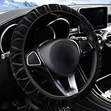 TUONYIS Flauschiger Plüsch-Lenkradbezug, Auto-Lenkradbezug, weich, pelzig, Winter, warmes Fahrzeug, rutschfest, Winter, warm, Fahrzeug-Lenkradschutz, universal. (schwarz)