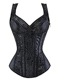 KUOSE Damen Schwarz Shapewear Korsett Vintage Gothic Vollbrust Corsage Top mit Träger (Schwarz, 46-48)