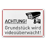 LEEPAT Achtung Videoüberwachung Schild, 30x20cm Aluminium Video Warnschilder, inkl. 4 Bohrlöcher Abgerundete Ecken Hinweisschild, 24 Stunde Videoüberwacht Schilder für Zuhause, Outdoor