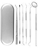 MOPZIJA 6PCS Zahnreinigungsset, Zahnarzt Instrumente, Zahnsteinentferner, Zahnpflege Set, Edelstahl Zahnarztbesteck, Zahnarztspiegel Mundspiegel Zahnpinzette Zahnsonde, Zahnstein Selbst Entfernen