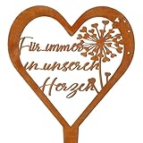 Fiada Wetterfest Grabstecker Herz Grabschmuck Trauerdekoration Metall Stahl Rost Grabstecker mit Spruch Grabschmuck Grabdekoration für Gärten Höfe Friedhofsdeko (Löwenzahn)