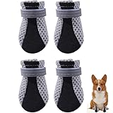 ARROMI 4 Stück Hunde Schuhe, Outdoor, Rutschfeste Sohle, Reflektierender Klettverschluss, Schwarz, L