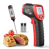 Eventek Infrarot-Thermometer, -50°C ~ 600°C Temperaturmessgerät with 304 Fleischthermometer, Berührungsloses Digitales Laser Thermometer, Einstellbarer Emissionsgrad für Küche/Grill/Kühlung/Industrie