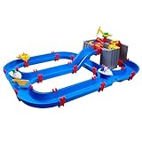 AquaPlay Harbour Wasserbahn - Outdoor-Wasserspiel mit Bahn, Booten und 2 Spiel-Figuren - Wasserspielzeug für Kinder ab 3 Jahre, 128 x 93 x 40 cm
