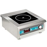 Gewerbliches Induktionskochfeld 5000W 220V~240V Profi Kommerzielles Induktionskochplatte mit 20 Leistungsstufen, 60–260°C, 18h-Timer, Edelstahl & Glas, für Gastronomie, Restaurant
