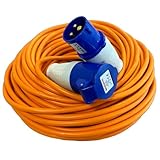 Crusader Products Verlängerungskabel, 25 m, strapazierfähig, 240 V, 16 A, für Camping, Wohnwagen, Orange, hohe Sichtbarkeit, orangefarbenes Netzteil, perfekt für Wohnmobil und Wohnmobil (25 m)