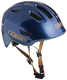 ABUS Kinderhelm Smiley 3.0 ACE LED - Fahrradhelm mit Licht - tiefe Passform & Platz für einen Zopf - für Mädchen und Jungs - Blau Glänzend, Größe M