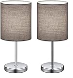 Reality Leuchten Tischleuchte Jerry R50491011, Metall Nickel matt, Stoffschirm Grau, exkl. 1x E14 (Packung mit 2)
