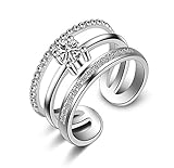 chenyesun Ringe Damen Verstellbare 925 Silber + Zirkon Einfache DREI Schicht Diamant-Ring Eröffnung