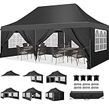 COBIZI Faltpavillon 3X6, Pavillon 3x6m Wasserdicht Stabil Winterfest, Faltbar Partyzelt mit 6 Seitenwänden & 4 Sandsack Pop up Gartenpavillon Anti-UV für Hochzeiten, Freien, Schwarz