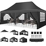 TOOLUCK Faltpavillon 3X6, Pavillon 3x6m Wasserdicht Stabil Winterfest, Faltbar Partyzelt mit 6 Seitenwänden & 4 Sandsack Pop up Gartenpavillon Anti-UV für Hochzeiten, Freien, Schwarz