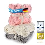 Feluna® Grob gestrickte Kuscheldecke - Grobstrick Wolldecke Strickdecke Tagesdecke Überwurf Decke für Wohnzimmer & Gästezimmer (Blütenrosa)