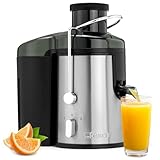 Clatronic Entsafter | ganze Früchte zerkleinern | großer Einfüllschacht | Slow Juicer | Tropfstopp für sauberes Arbeiten | einfache Reinigung | 400W | Entsafter Gemüse und Obst | Juicer | AE 3666