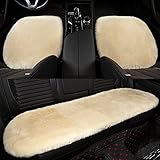 LLB Auto Sitzbezug Set aus echtem Schaffell für Autos, LKWs, SUVs, Komfortable Auto Fahrersitz Zubehör (Perle, 2 Vordersitzkissen u